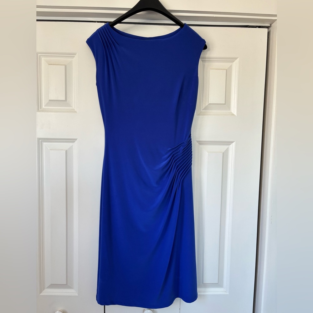Ralph Lauren Cobalt Blue Midi Dress with Side Pleats Size 4